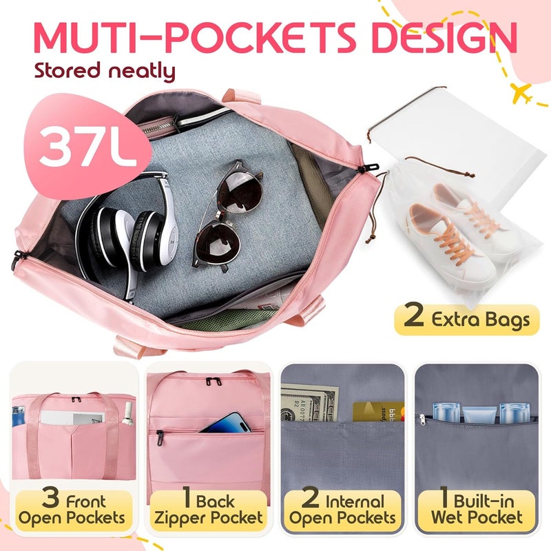 Magimack Duffle Bag for Travel, Carry-on Travel Bag with Trolley Sleeve, Sport Gym Bag for Women, Overnight Bag for Men, Hospital Bag for Labor and Delivery (Pink) - Image 4